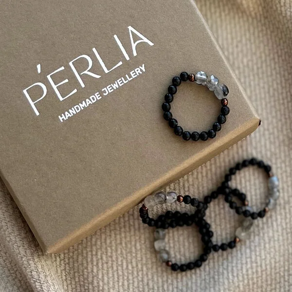 Pierścionek | LAWA WULKANICZNA, LABRADORYT, HEMATYT